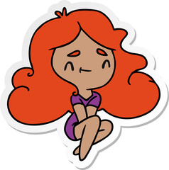 sticker cartoon of a cute kawaii girl