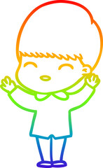 rainbow gradient line drawing happy cartoon boy
