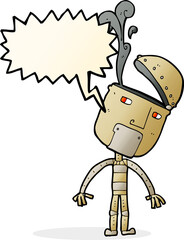 cartoon robot with open head with speech bubble