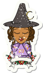 human witch with natural twenty dice roll illustration