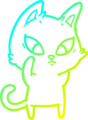 cold gradient line drawing confused cartoon cat