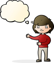 cartoon happy person with thought bubble
