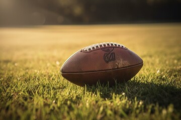 An American football on a field. Generative AI