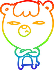rainbow gradient line drawing annoyed bear with arms crossed