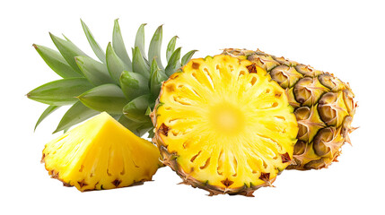 Pineapple and slices on transparent background