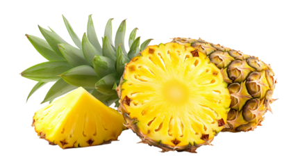 Pineapple and slices on transparent background