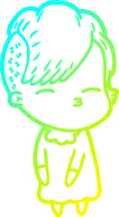 cold gradient line drawing cartoon squinting girl