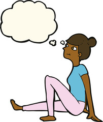 cartoon woman sitting with thought bubble