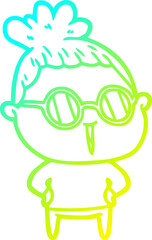 cold gradient line drawing cartoon woman wearing spectacles