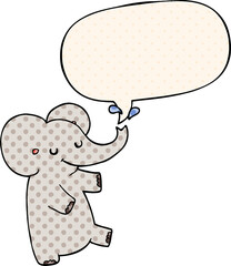 cartoon dancing elephant and speech bubble in comic book style