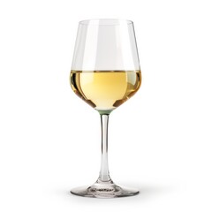 Savor the purity of a white wine glass, elegantly isolated on a pristine white background, epitomizing refinement and sophistication in every transparent curve