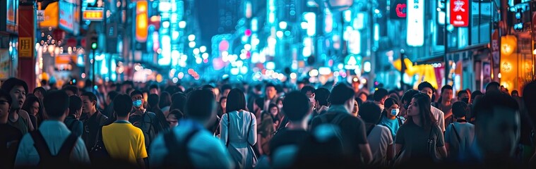 Asian People Crowd At Night Setting Generative AI