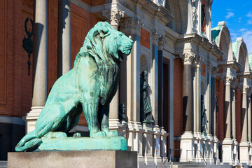 Lion statue at the Ny Carlsberg Glyptotek art museum in Copenhagen, Denmark - 725873764