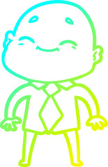 cold gradient line drawing happy cartoon bald man