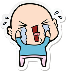 sticker of a cartoon crying bald man