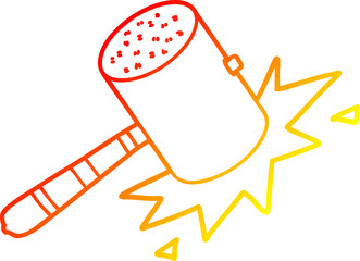 warm gradient line drawing cartoon banging gavel