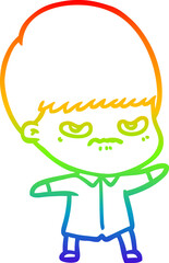 Fototapeta premium rainbow gradient line drawing annoyed cartoon boy