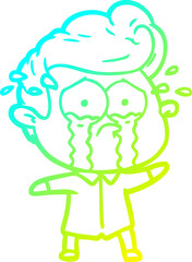 cold gradient line drawing cartoon crying man
