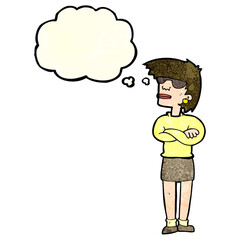 cartoon annoyed woman with thought bubble