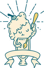 banner with tattoo style ice cream character