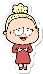 sticker of a cartoon happy old lady