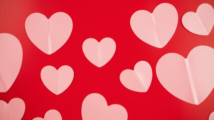 Valentine's Day concept. Valentines Day background. Postcard with hearts on a red background. Flat...