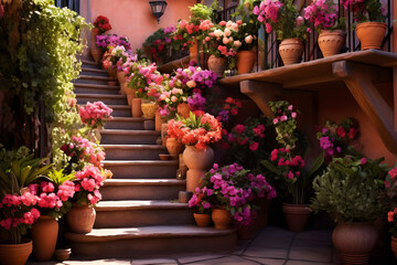 Naklejka premium beautiful flowers in pots at home