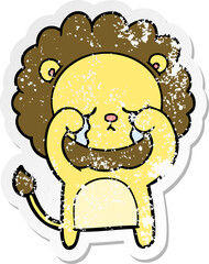 distressed sticker of a crying cartoon lion