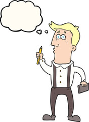 thought bubble cartoon man with notebook