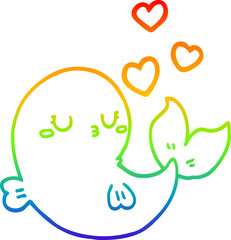 Obraz premium rainbow gradient line drawing cute cartoon whale in love