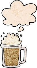 cartoon beer and thought bubble in grunge texture pattern style