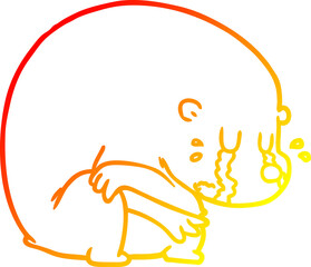 warm gradient line drawing crying cartoon bear