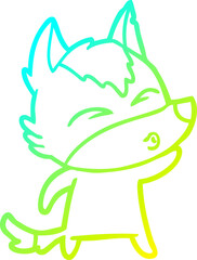cold gradient line drawing cartoon wolf whistling