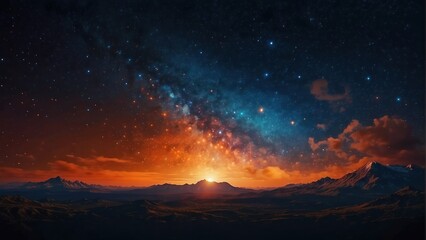 Cosmos Banner. Sci-Fi Night Sky Panorama with Orange and Blue Colors.  generative, ai.