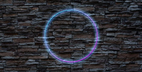 Neon circle glowing geometric shape for banner and advertisement.
