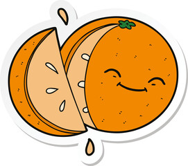 sticker of a cartoon sliced orange