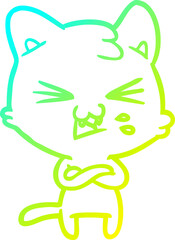 cold gradient line drawing cartoon cat hissing
