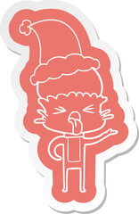 disgusted cartoon  sticker of a alien wearing santa hat