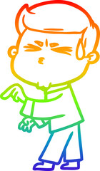 rainbow gradient line drawing cartoon man sweating