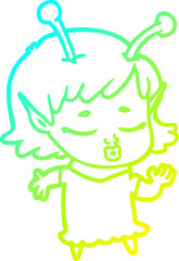 cold gradient line drawing cute alien girl cartoon