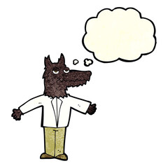cartoon wolf with thought bubble
