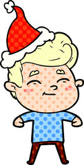 happy comic book style illustration of a man wearing santa hat