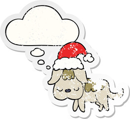 cute christmas dog and thought bubble as a distressed worn sticker