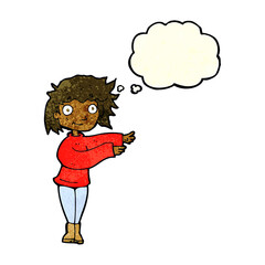 cartoon dancing woman with thought bubble