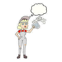 thought bubble cartoon hard working woman with beer