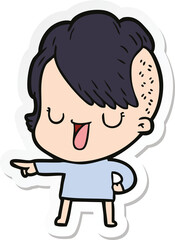 sticker of a cute cartoon girl with hipster haircut