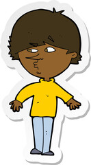 sticker of a cartoon suspicious man looking over shoulder