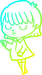 cold gradient line drawing cartoon woman
