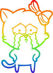 rainbow gradient line drawing cartoon cat