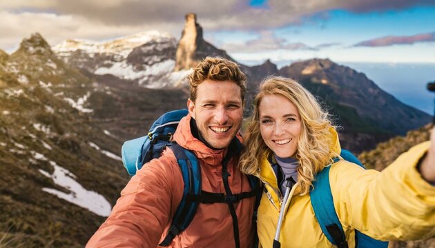 Junges Paar Selfie Portrait im Urlaub